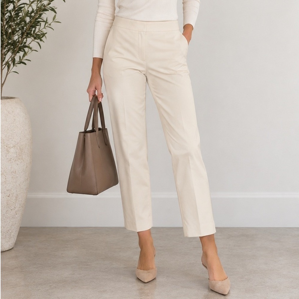 Lafayette 148 Cream Cropped Pants Cotton Slim Straight Leg Trousers 10